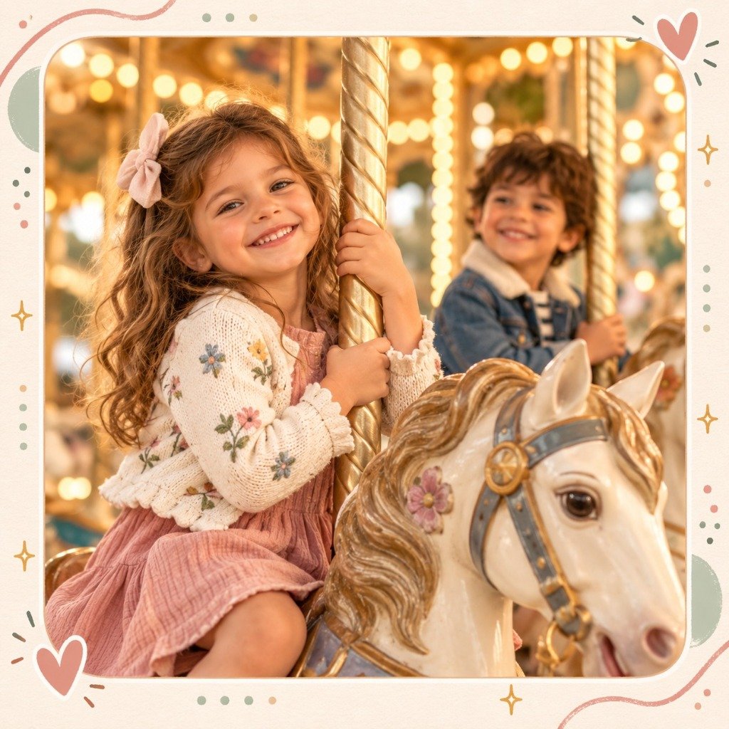 Kids having fun riding the Free Vintage Carousel at Highpoint