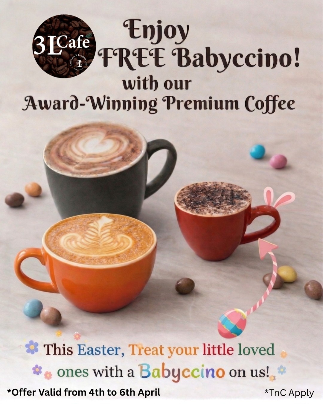 Get a FREE Babyccino with Coffee This Easter at 3L Cafe