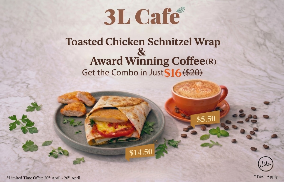 Toasted Chicken Schnitzel Wrap & Award Winning Coffee Combo